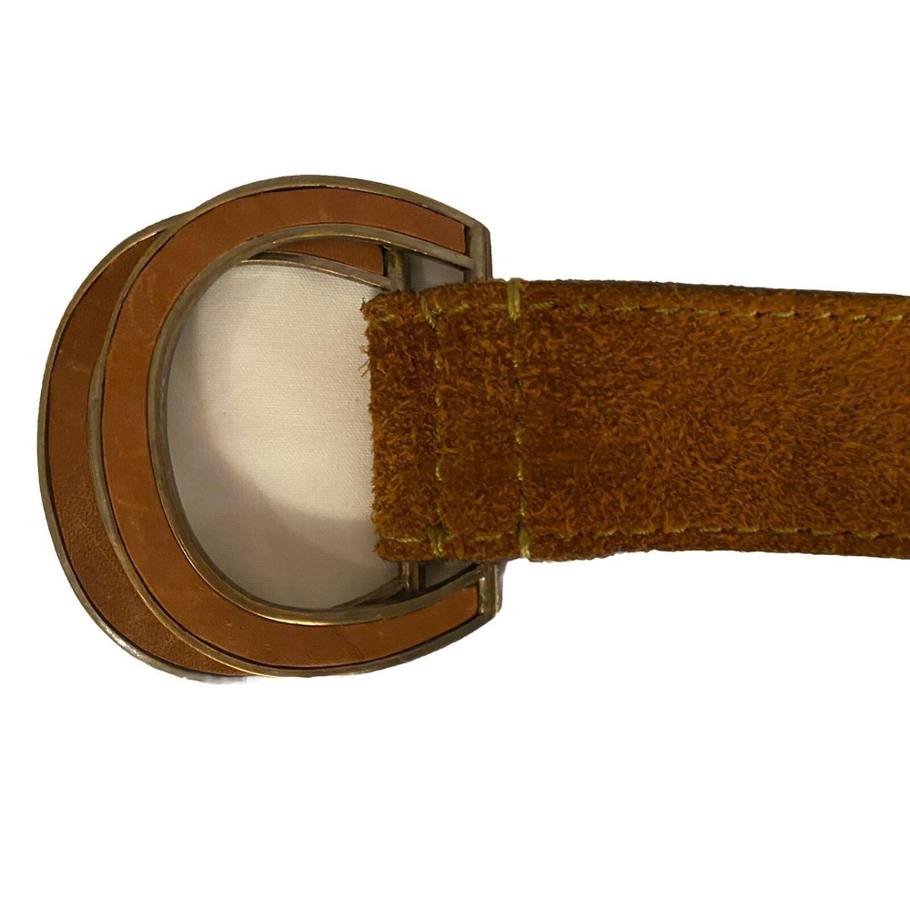 VTG Vera Neumann Brown Leather Suede Belt With Leather And‎ Brass Buckle M Rare